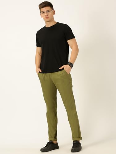 Image of Thomas Scott Men's | Solid | Breathable Fabric | 4 Pockets | Casual | Mid Rise | Regular Fit | Cotton Linen | Button Clouser | Chino Trouser | Pants