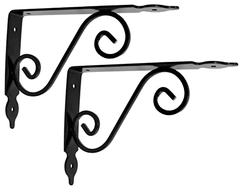 AERZETIX - C57271 - Set di 2 Consolle per mensole decorative 190x140x25mm - colore nero - 'effetto ferro battuto' supporti staffe rinforzate ad angolo retto - per fissaggio a parete - in acciaio