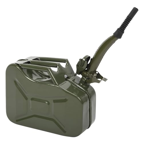 10L Petrol Can - Jerry Can with Spout Durable Metal Fuel Tank Fuel Oil Storage Can Portable and Leak-Proof Ideal for Car Truck Motorcycle Off Road Emergency (0.8mm Army Green)