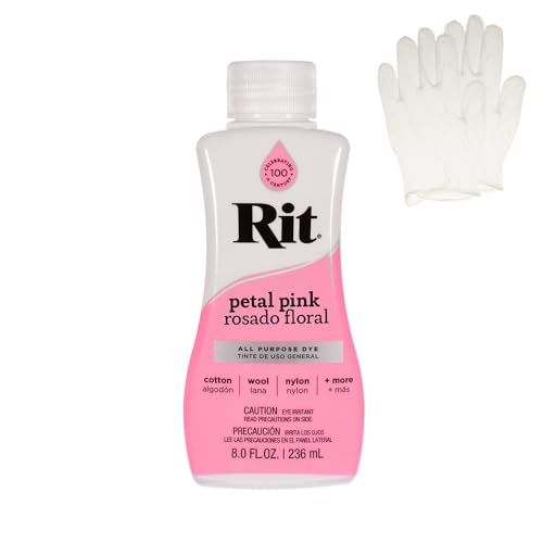 Rit Dye Liquid Fabric Dye for Crafting Clothing and Dcor 8 oz. Bottle Petal Pink (Gloves Included)