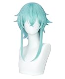 GUKAIIIZLDFGL Short Green Layered Cosplay Wig for Women with Bangs Anime Costume Wig Heat Resistant Synthetic Hair Replacement Wigs for Halloween Party