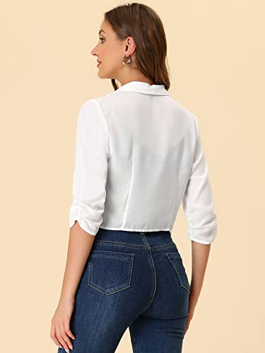Image of Allegra K Summer Chiffon Bolero Shrug Blazer for Women's 3 /4 Ruched Sleeve Shawl Lapel Thin Lightweight Open Front Cardigans