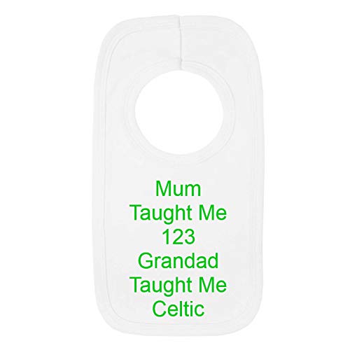 Personalised Celtic Football Style Baby Bib - Grandad Taught Me 123 - Beautifully Embroidered Gift
