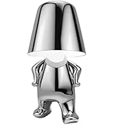 Bedside Touch Control Table Lamp, Creative Little Silver Man Decorative Thinker Statue LED Desk L...