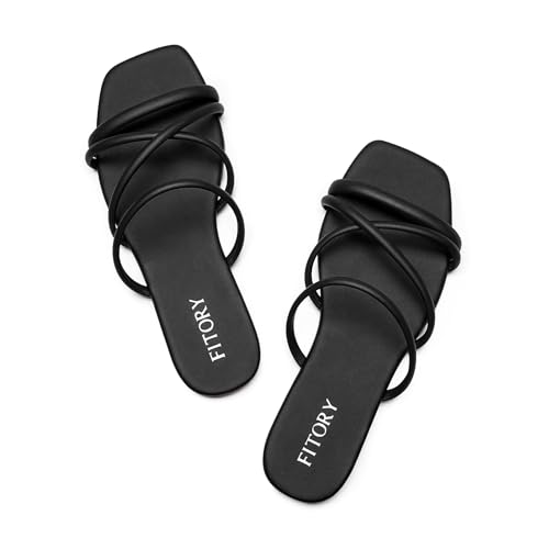 Image of FITORY Women's Slide Sandals, Chic Cross-Strap & Comfy Flat Shoes for Summer SIze 6-11