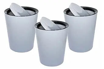 Bingo Swing Lid Dustbin,Garbage Waste Dustbin for Home, Kitchen & Office, Set of 3 Pc, 6 Liters Grey Color (Grey)