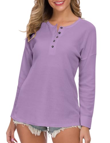 Image of MOLERANI Womens Long Sleeve Waffle Knit Henley Shirts Tunic Tops