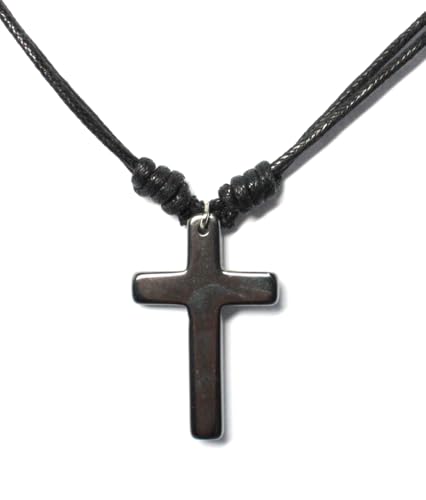 Hematite Cool Crucifix Shadow Cross Pendant Black Cord Adjustable Sliding Knot Necklace 16-30"3