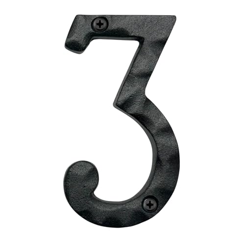 Image of NACH House Numbers for Outside, 4 inch Black Address Numbers for House - Number 3 - Rustic Numbers for Outside with Mounting Hardware