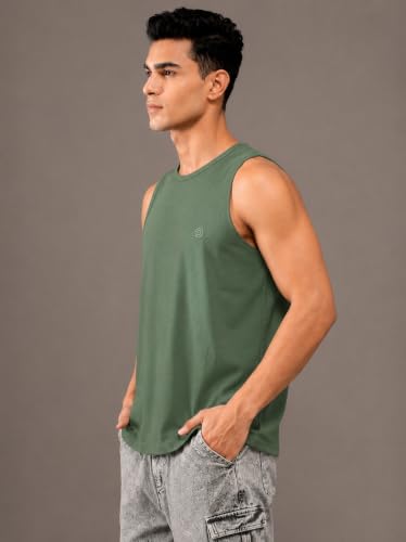 Image of CHKOKKO Sleeveless T-Shirt for Men Sando Tank Top Premium Cotton Blend Cut Sleeves Shirt as Casual, Lounge or Beach Wear Tshirt Muscle Fit Vest in Plain Round Neck