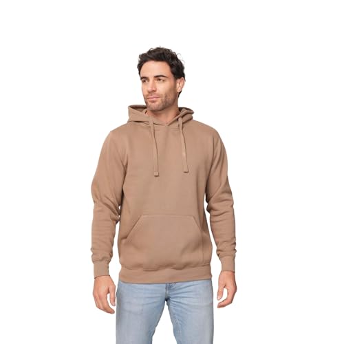 Mid Weight Classic Pullover Fleece Hoodie, Cotton Blend Unisex Decorator Blanks Style 717 - Comfortable Fit, Soft Brushed Fleece, 1x1 Ribbed Spandex Cuffs, Ideal for Customization, 7.75oz, Safari