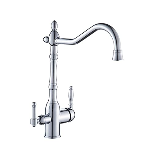 Robinet de filtre à eau à 3 voies, mitigeur chromé 3 en 1 avec bec pivotant, double levier pour eau potable pure, mise à niveau de l'évier de cuisine, élégant et fonctionnel