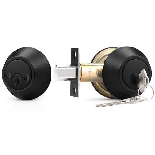 Probrico 1 Pack Black Double Cylinder Deadbolt Lock Set Round Keyed Both Side Door Lock for Exterior and Interior Door