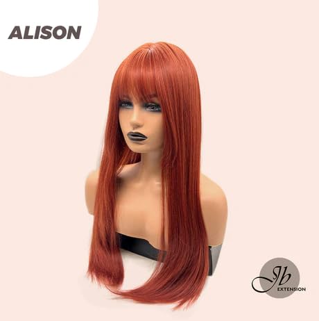 Miniatura 3 de ALISON - Peluca larga y lacia con flequillo completo, color naranja cobrizo, sin pegamento, pelucas de cabello largo para mujeres, pelucas