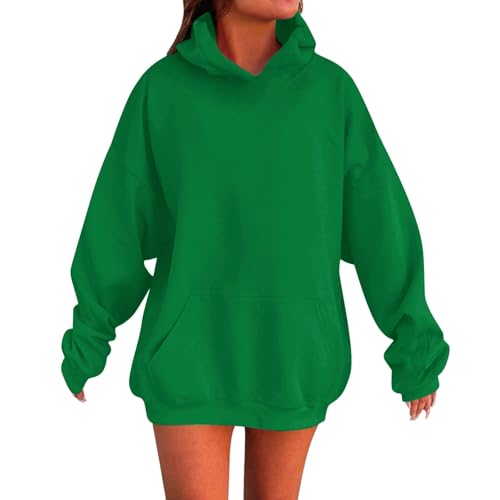 Kids Pullover Hoodies Plain Cute Hoodie Sweatshirts Oversized Thin Lightweight School Tops Clothes (Green, 11-12 Years)2