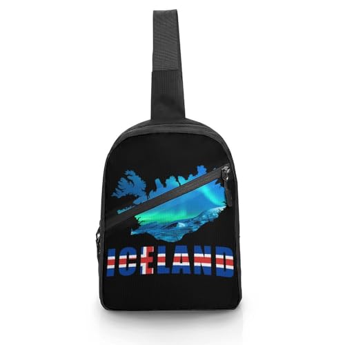 Iceland Flag Map Northern Lights Chest Bag Foldable Crossbody Unisex Pack Travel Hiking Adjustable Shoulder Straps Sling Bags