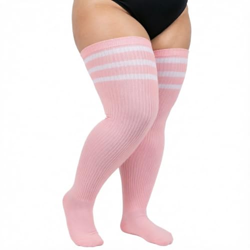 Image of DRESHOW Plus Size Thigh High Socks Striped Over Knee Long Boot Stockings Knee High Tube Socks Leg Warmers for Women
