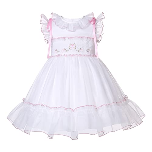 Pettigirl Little Girls Vintage White Embroidery Smocked Dresses Kids Toddler Lovely Wedding Holiday Smock Clothes