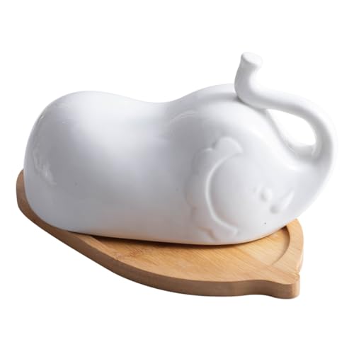 Baluue 象形セラミックバタープレート 蓋付き 木製トレイ 家用 ホテル向け シンプルデザイン 耐熱 電子レンジ対応 食洗機対応 バター皿
