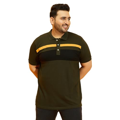 Image of Bigbanana Men Plus Size Colorblock Olive Short Sleeve Polo Tshirt