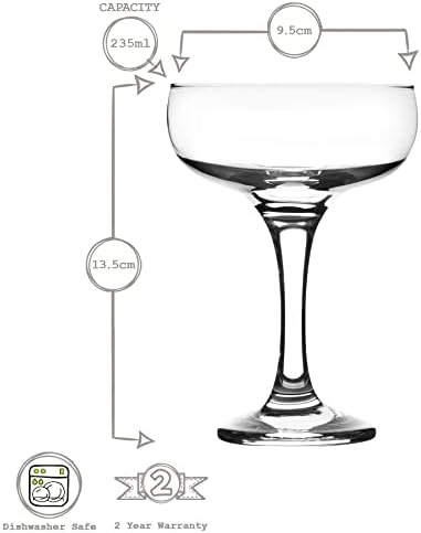 6x 235ml Champagne Saucers - Vintage Classic 20s Gatsby Art Deco Coupe Party Glass Saucer Espresso Babycham Drinking Glasses - Dishwasher Safe by Rink Drink