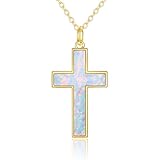 KECHO 14K Solid Gold Opal Cross Necklace for Women Delicate Gold Cross Pendant Religious Christmas Jewelry for Wife Mom Friends (Opal Cros)