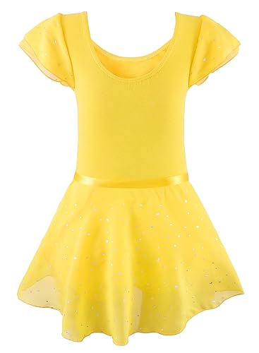 Image of EQSJIU Ballet Leotards for Girls with Removable Skirt Combo Tie Ruffle Sleeve Outfit