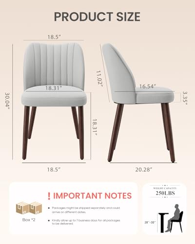 Image of Upholstered Dining Chairs Set of 4, Farmhouse Fabric Kitchen Chairs with Solid Wood Legs, Modern Dining Room Chairs for Restaurant & Cafe, Light Grey