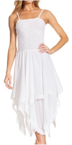 Image of Sakkas Ella Smocked Bodice Spaghetti Strap Double Layered Dress
