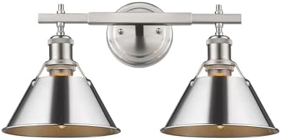Golden Lighting 3306-BA2 PW-CH Orwell Bath Vanity, Transitional, Pewter with Chrome Shade