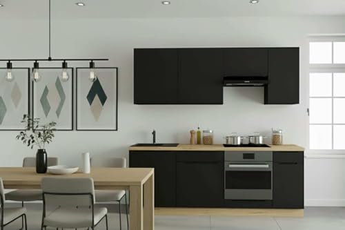 Genérico Muebles Cocina Completas 220 cms con Uñeros Color Negro Mate ref-205C