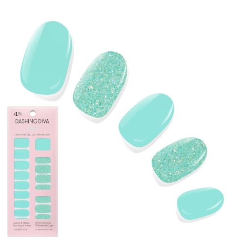 Dashing Diva Summer Gloss Nail Strips - Postcard from Porto - UV Free Chip Resistant Long Lasting Gel Stickers - Contains 32 Wraps 1 Prep Pad 1 File