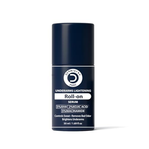 Image of Dermistry Pure 5% AHA 2% Kojic Acid Underarm Deodorant Roll On Serum with 5% Niacinamide & Licorice for Sweat Control Bad Odor fades Dark Spots Pigmentation & Brightens skin for Men & Women Daily Use 50ml
