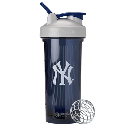 BlenderBottle Shaker Bottle Pro Series Perfect for Protein Shakes and Pre Workout 28-Ounce Grey/Blue (New York Yankees)