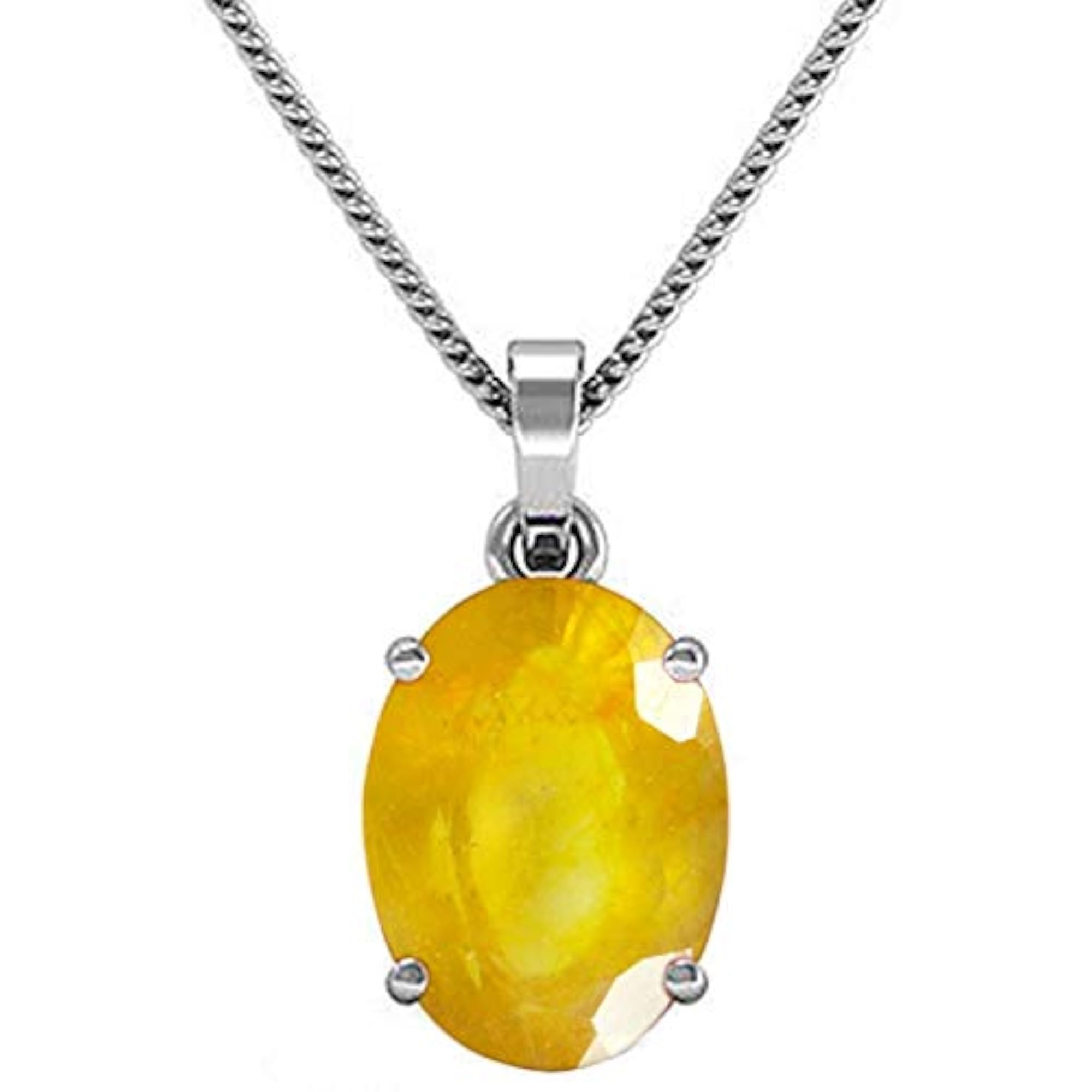 Natural Yellow Sapphire Silver Plated Pendant, 12.25 Ratti Gemstone