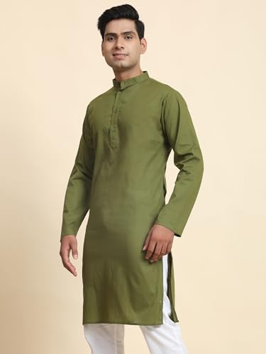 Image of Men's Cotton Solid Dress Long Kurta Regular Fit Casual