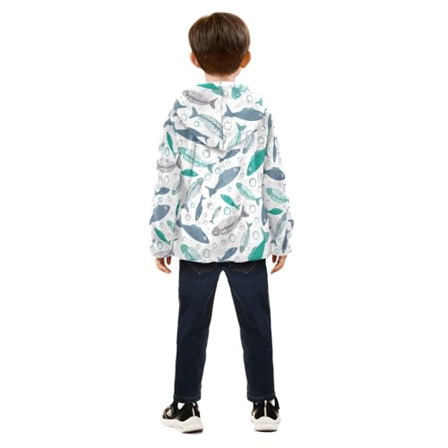 Fish and Skeletons Of Floating Fish Girls Fleece Jacket Girls Fall Jacket Girls Zip Up Hoodie Girls Sherpa Jacket 2-10T4