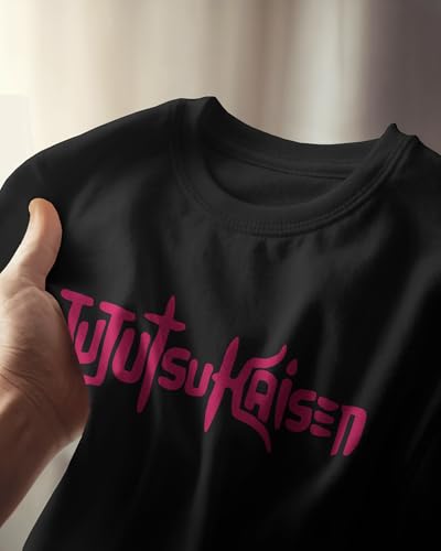 Image of Jujutsu Kaisen Anime T-Shirt, Black Cotton, Oversized Graphic Print, Unisex. Round Neck gojo satoru Tshirt Black Half Sleeves Pure 100% Cotton