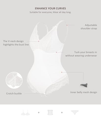 Image of FeelinGirl Shapewear Bodysuits for Women Lace Shapewear Tummy Control V-Neck Sleeveless Bodysuit Tops Jumpsuit