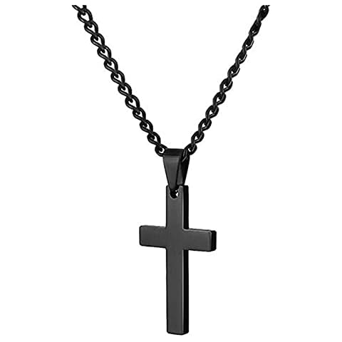 WEISUO Cross Necklace for Men, Steel Cross Pendant Necklaces for Men Pendant Chain 45-50cm Chain Silver Black Cross Necklace Cover