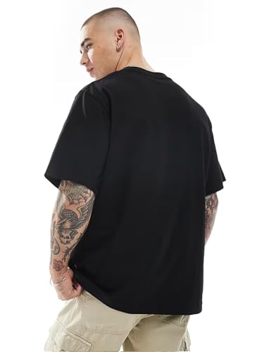Image of LEOTUDE Half Sleeve Oversized Tshirt for Men, Round Neck Cottonblend Drop Shoulder Printed T-Shirt (Black Color)