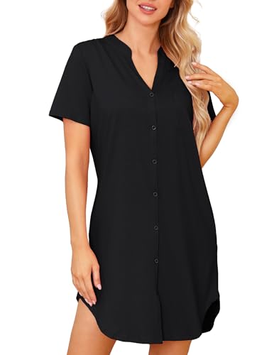 Lovasy Nachthemden für Damen Kurzarm Baumwolle Sommer Schlafshirt Still...