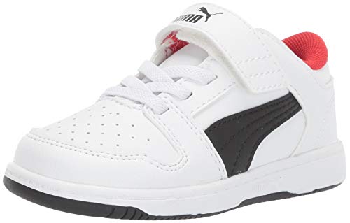 PUMA Unisex-Baby Rebound Layup Lo Hook and Loop Sneaker, White Black-High Risk Red, 9 M US Toddler