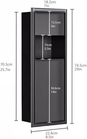 Étagère de toilette dissimulée avec armoire en métal noire pour rangement WC et douche