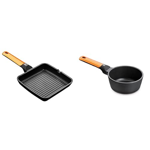 Bra Efficient Orange - Grill Asador Con Rayas, 28 Cm, Aluminio Fundido Con Antiadherente Platinum Plus, Apto Para Inducción + Cazo 16Cm Efficient Orange, Aluminio Fundido, Naranja, 16 Cm