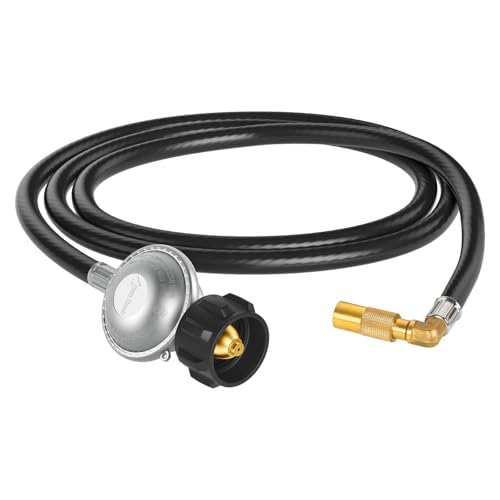 Jakivew 6FT [Double Length] Propane Regulator Hose for Blackstone 17 and 22 Tabletop Griddle Upgraded 90 Degree Elbow Adapter Replacement for 5471 1lb to 20lb Propane Tank Converter