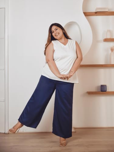 Image of SAADAA Palazzo Pants for Women Half-Elasticated Waistband | Palazzo for Women in Soft Viscose Fabric | Regular Fit with Mid Rise Waist & Deep Pockets | Versatile for Formal & Casual Wear