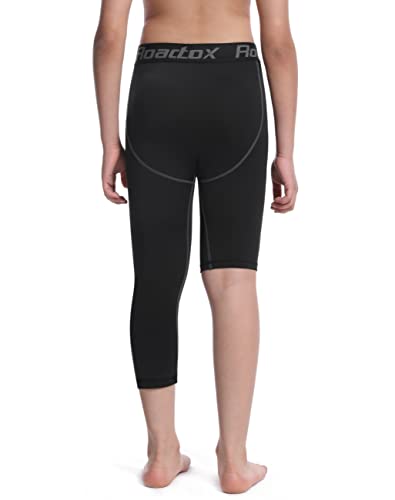 Roadbox 3/4 Boys Single Leg Youth Compression Pants For Men - Capris Tights 2 Pack Cool Dry Basketball Running Football Leggings #TOP2