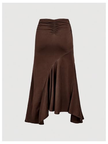 Milumia Women's Ruffle Flowy Long Skirt Ring Linked Ruched Asymmetrical Bodycon Skirts2