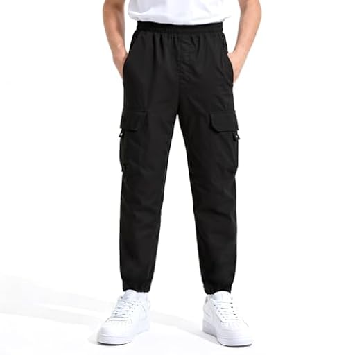 BSBUY Pantalones para Niño, Pantalones Cargo Junior Jogger con Cintura Elástica y Talón Ajustable, dos Bolsillos Grandes, 7-15 Años, 130cm | Ya disponible en tu tienda friki favorita! En mundofriki.es!